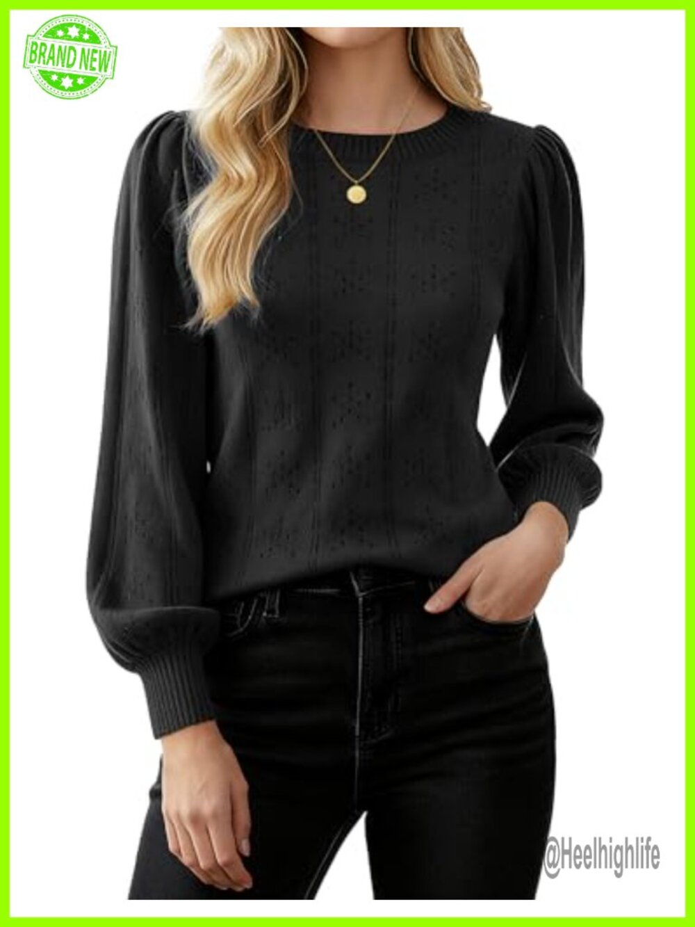 Crochet Puff Long Sleeve Pullover Sweater